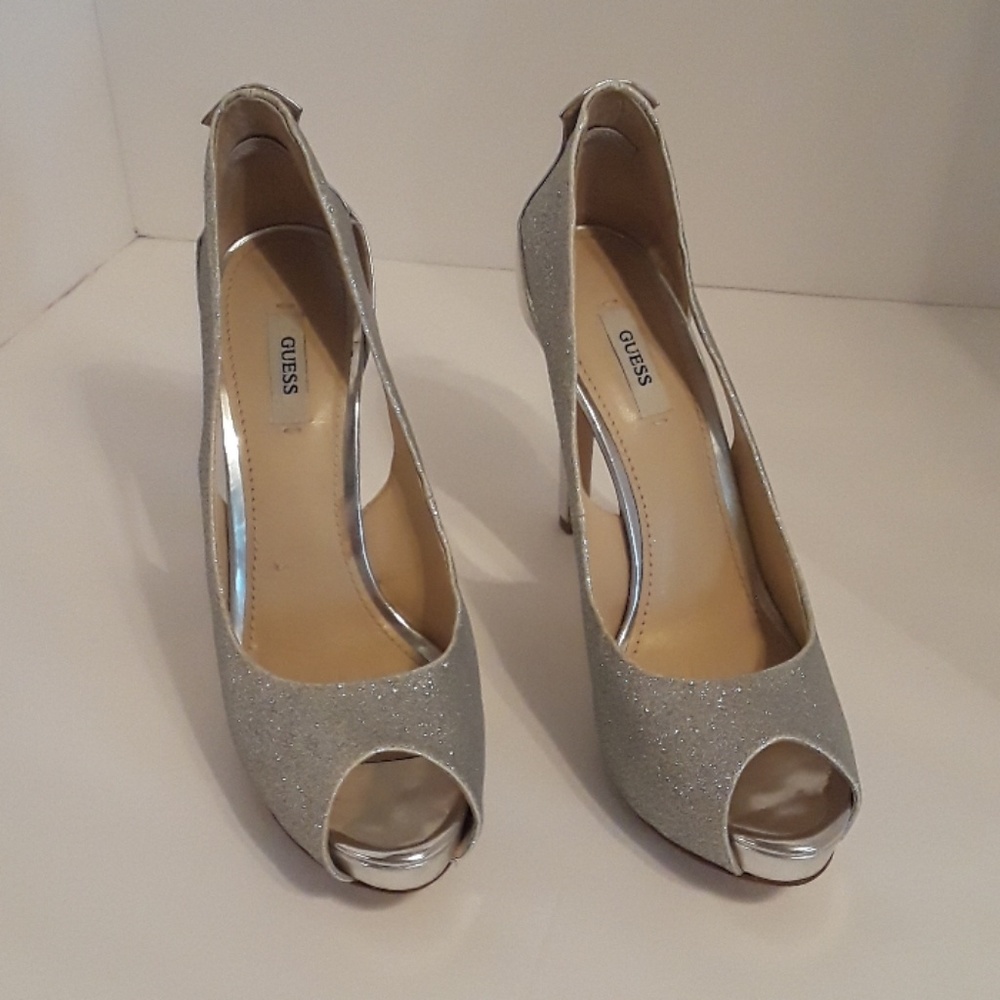Guess silver platform stilettos